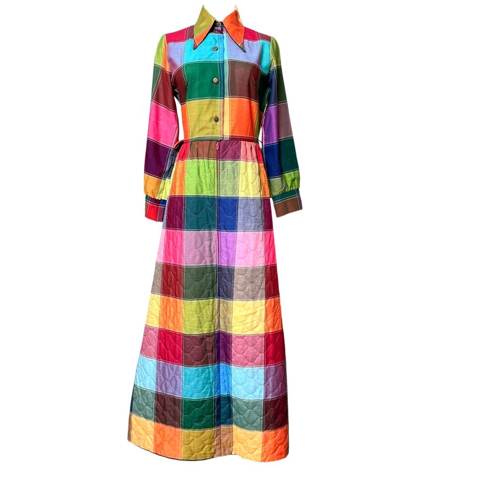 Nova Loungewear 1970s Vintage Dress Coat Quilted Skirt Size Fit S Long Sleeves - Picture 2 of 14
